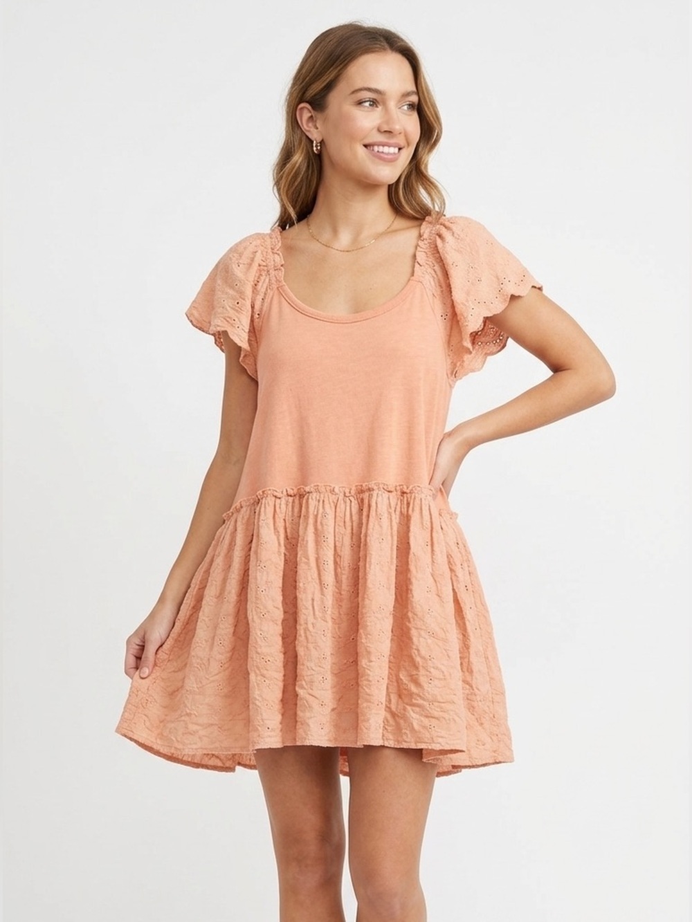 Umgee Babydoll Eyelet Mini Dress/Tunic